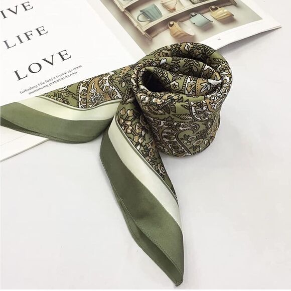 Paisley Green Silky Scarf  - Picture 5 of 5